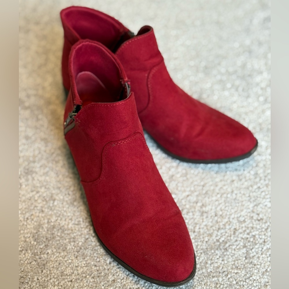 Sun + Stone Red Ankle Booties with Side Buckle